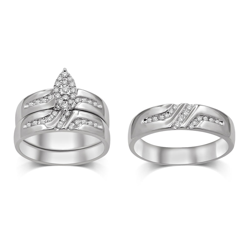 Marquise Frame 1/3 Ctw Diamond  Trio Ring Set in Sterling Silver