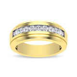 10K Yellow Gold 1/4 Ct.Tw. Diamond 9 Stone Satin Finish Mens Band