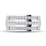 10K White Gold 1/4 Ct.Tw. Diamond Triple Row Mens Band