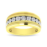 10K Yellow Gold 1/2 Ct.Tw. Diamond 9 Stone Illusion Mens Band