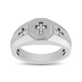 10K White Gold 1/20 Ct.Tw. Diamond Men's Cross Ring