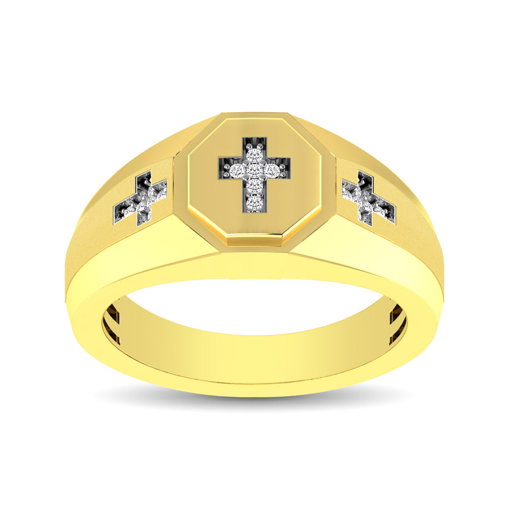 10K YellowGold 1/20 Ct.Tw. Diamond Men's Cross Ring