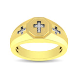 10K YellowGold 1/20 Ct.Tw. Diamond Men's Cross Ring