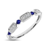 14K White Gold Alternate Diamond 1/5 Ctw and Blue Saphire Ring