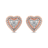 10K Rose Gold 1/3 Ct.Tw. Diamond Heart Stud Earrings