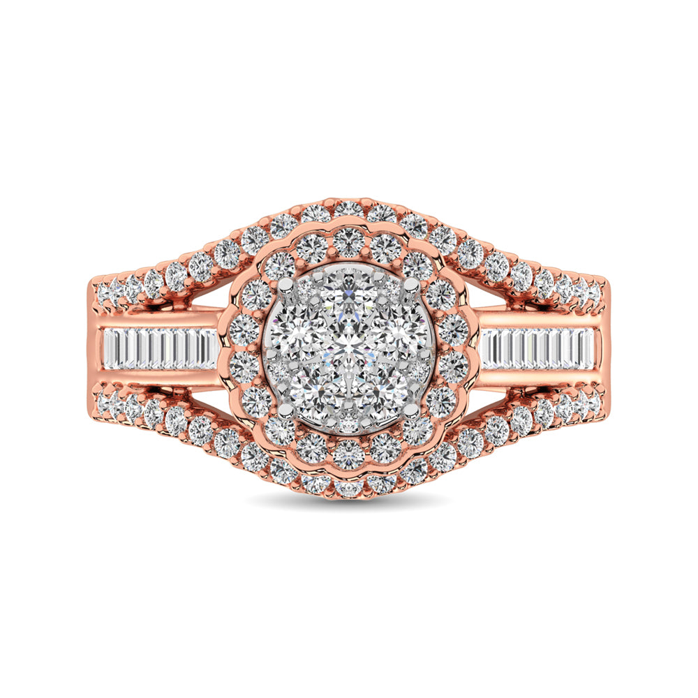 10K Rose Gold Round and Baguette Diamond 1 Ct.Tw. Engagement Ring