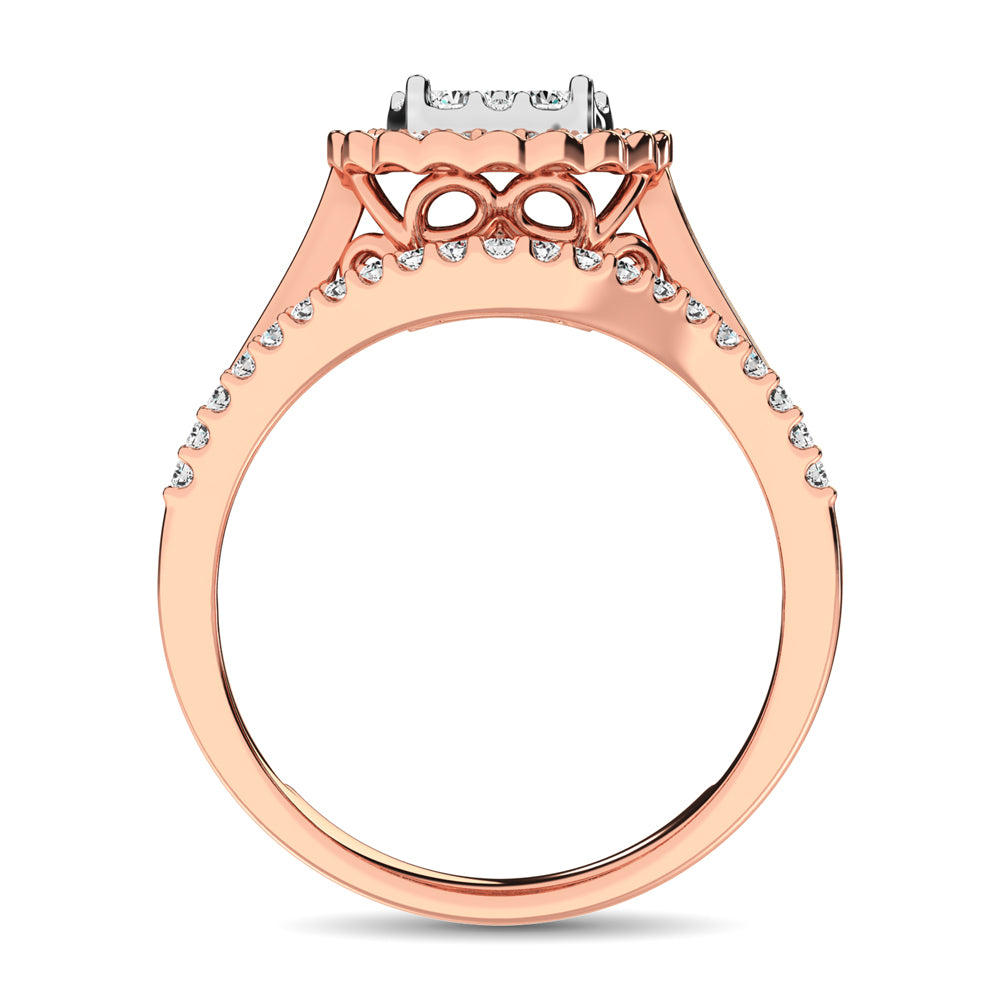 10K Rose Gold Round and Baguette Diamond 1 Ct.Tw. Engagement Ring
