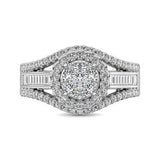 10K White Gold Round and Baguette Diamond 1 Ct.Tw. Engagement Ring