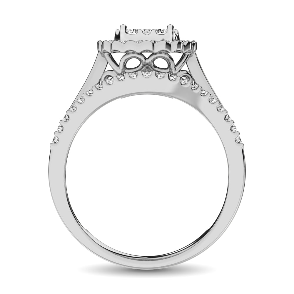 10K White Gold Round and Baguette Diamond 1 Ct.Tw. Engagement Ring