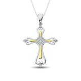 14K Two Tone 1/8 Ct.Tw. Diamond Cross Pendant