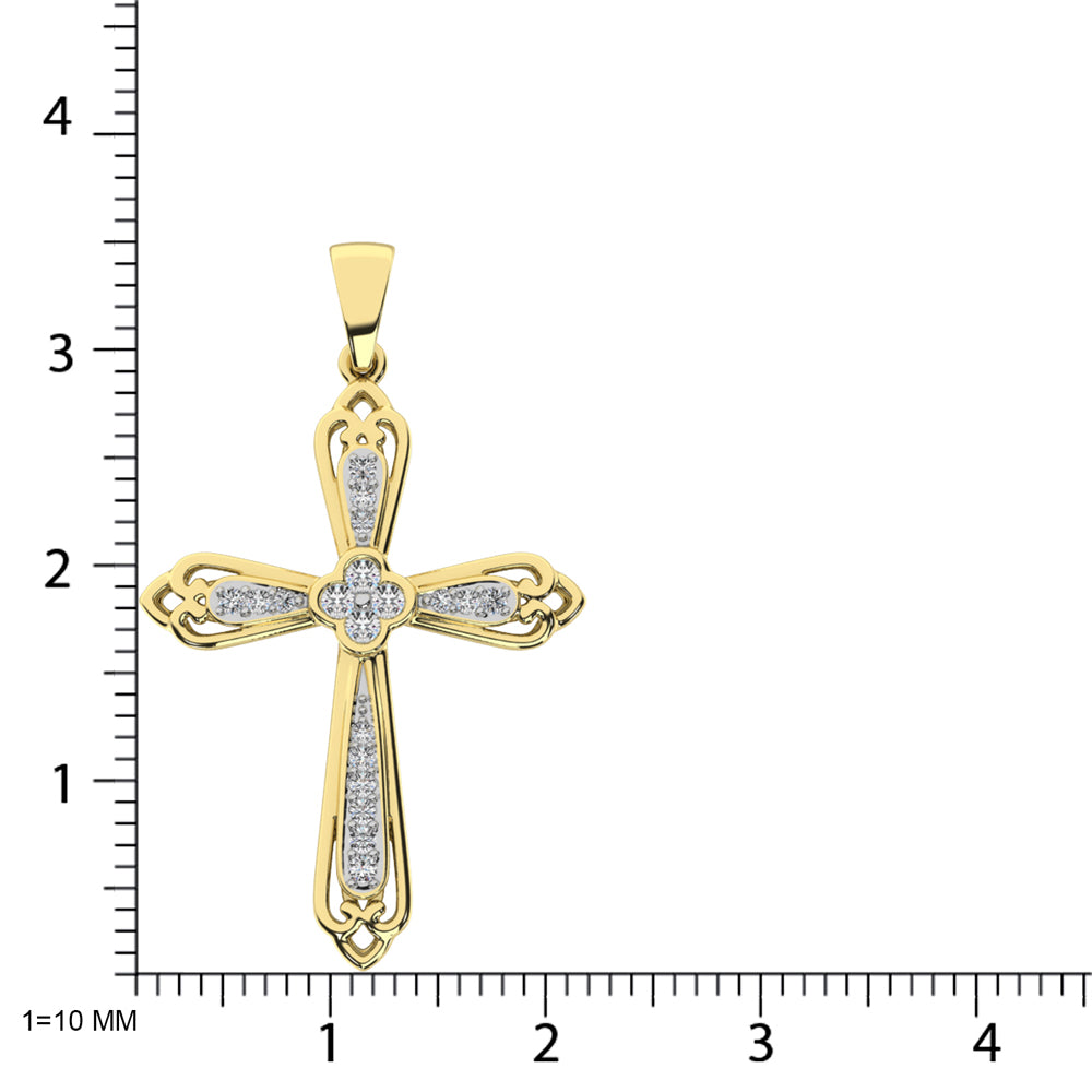 14K Yellow Gold 1/6 Ct.Tw. Diamond Cross Pendant