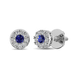14K White Gold Diamond 1/4 Ct.Tw. and Blue Sapphire Stud
