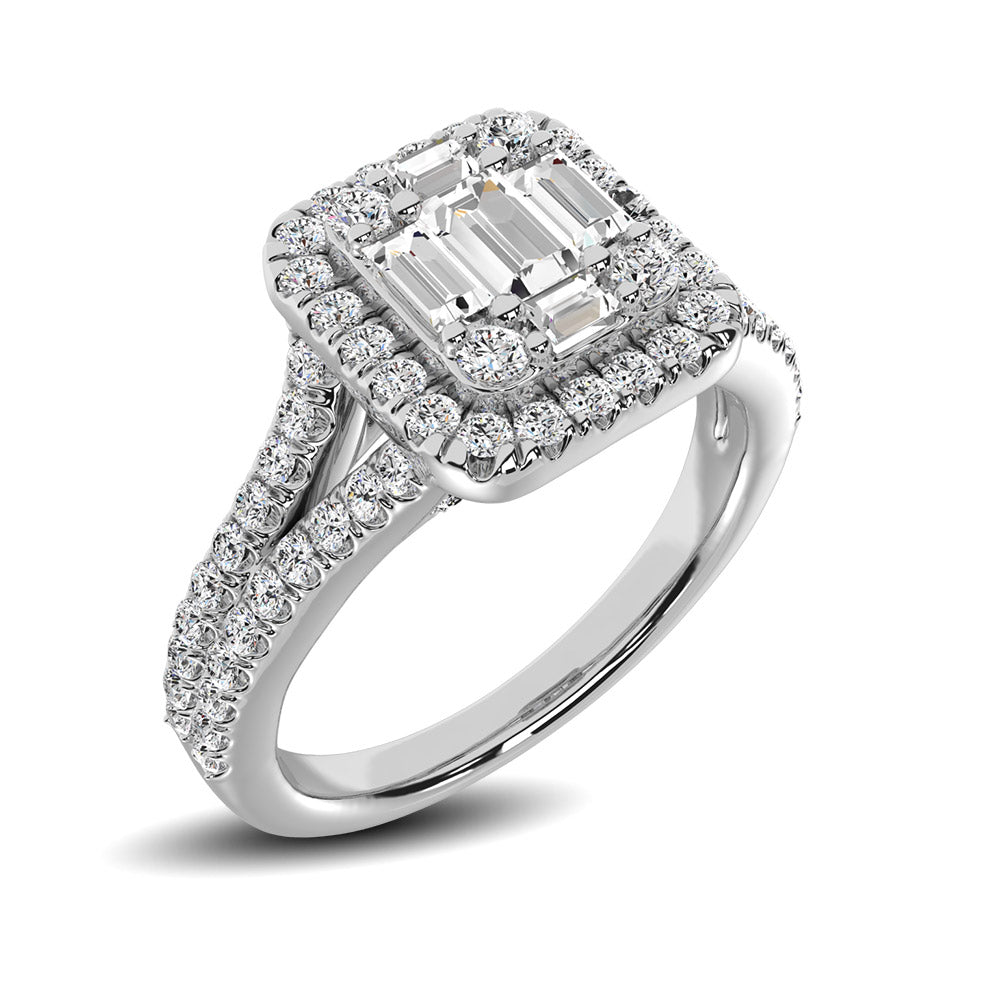 14K White Gold 3/4 Ctw Diamond 5 Stone Baguette Engagement Ring