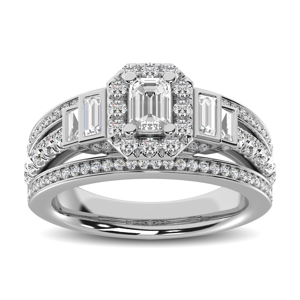 14K White Gold 1 1/2 Ctw Emerald Cut Diamond Engagement Ring