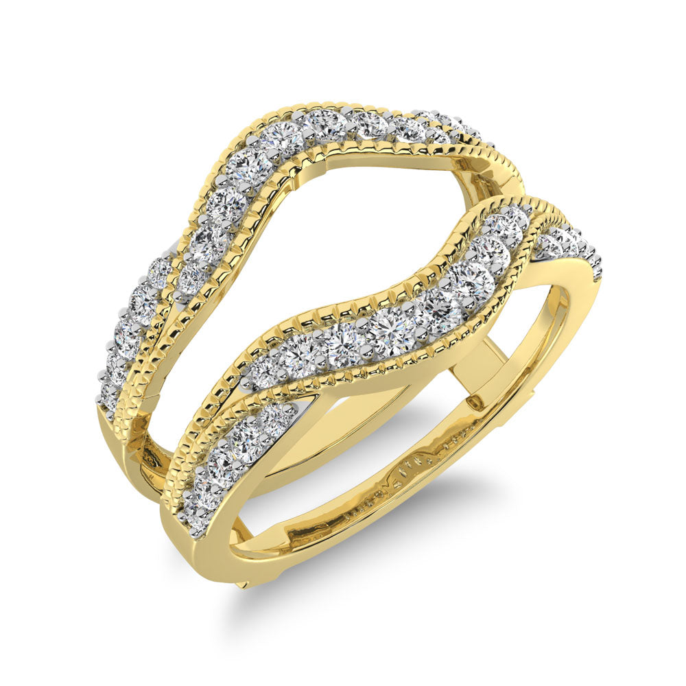 14K Yellow Gold 2/5 Ct.Tw. Diamond Guard Ring with Milgrain Detail