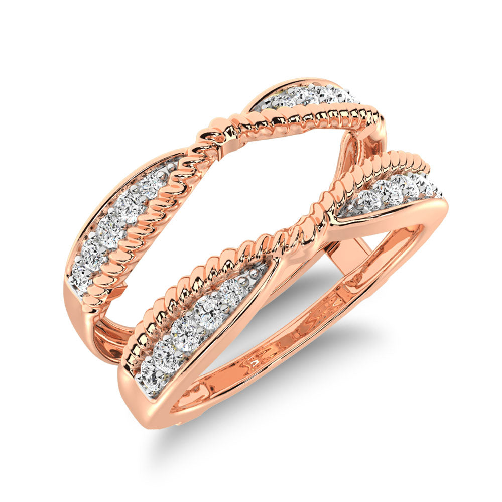 14K Rose Gold 1/4 Ct.Tw. Diamond Rope Texute Guard Ring
