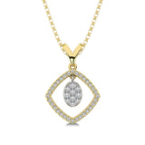 10K Yellow Gold 1/4 Ct.Tw. Diamond Square Shape Pendant with Dangler