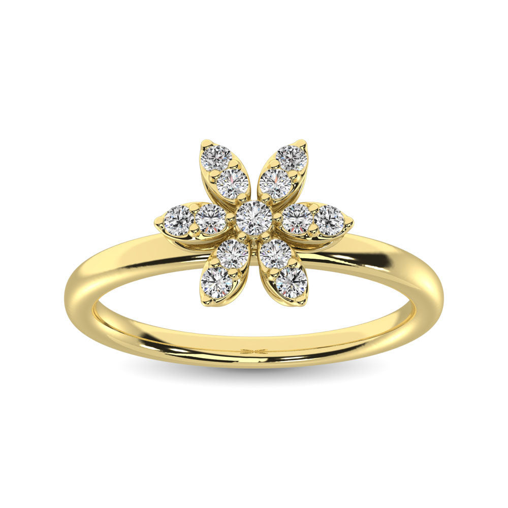 10K Yellow Gold 1/4 Ctw Diamond Flower Ring