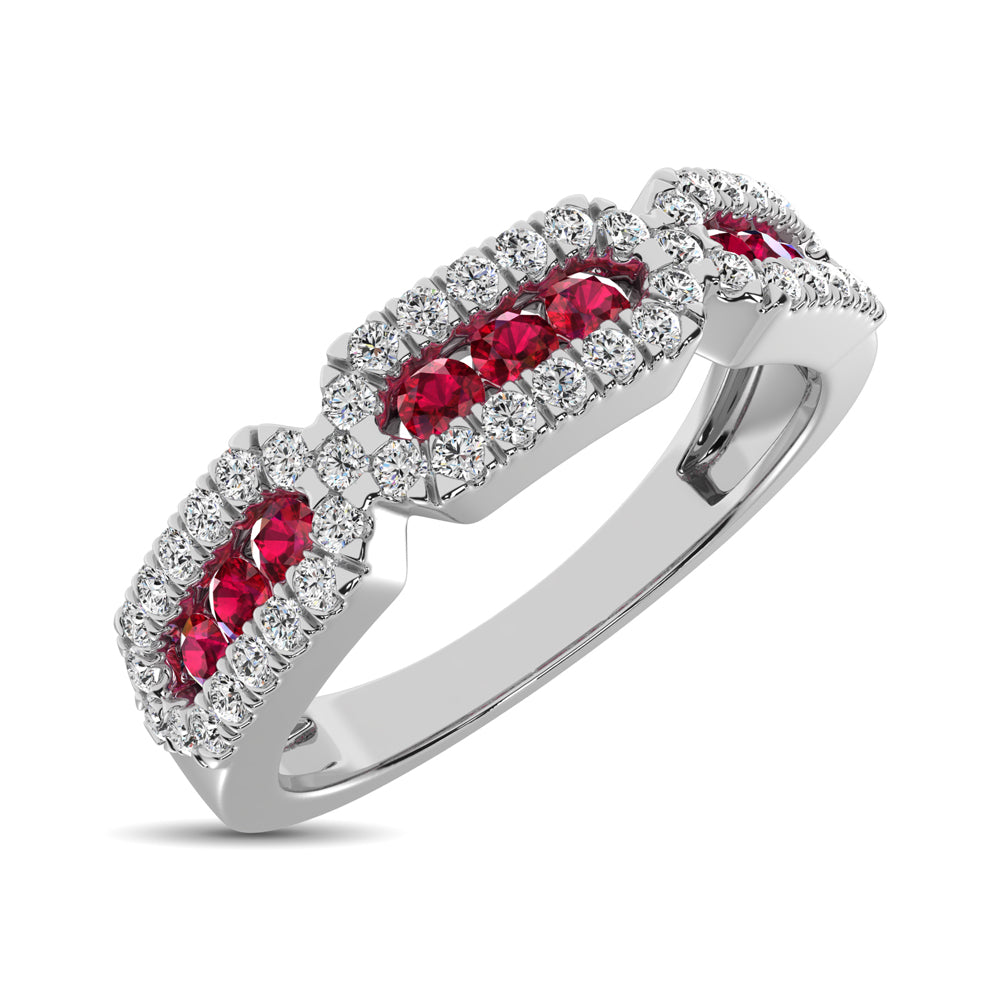 14K White Gold 5/8 Ct.Tw. Diamond & Ruby Stackable Band