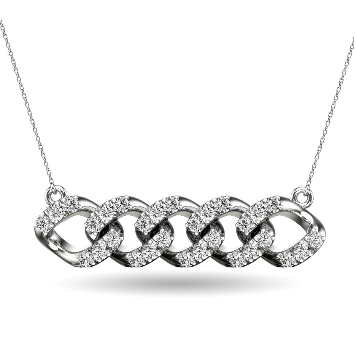 14K White Gold 1/4 Ct.Tw. Diamond Curb Chain Pattern Necklace