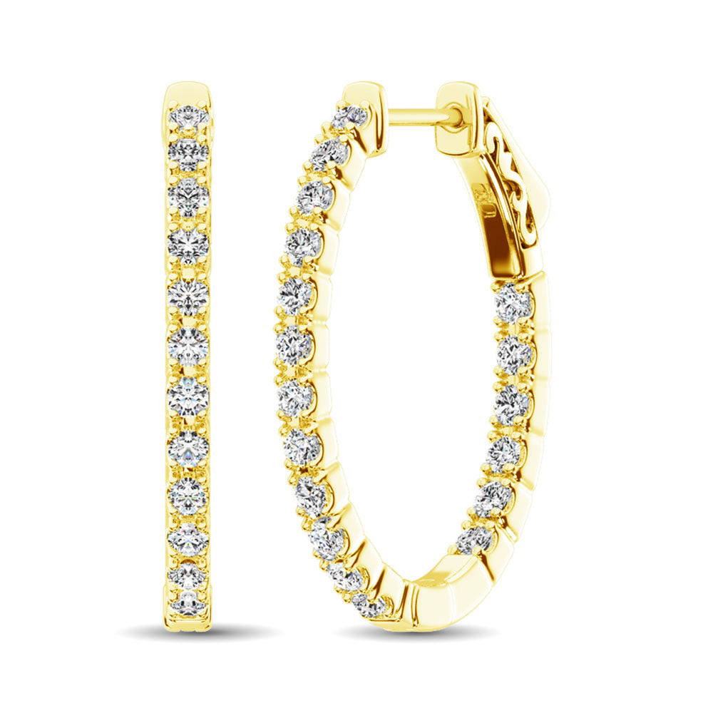 14K Yellow Gold Diamond 9/10 Ct.Tw. In and Out Hoop Earrings