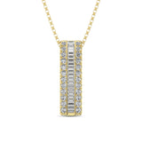 14K Yellow Gold Round and Baguette Diamond 1/3 Ct.Tw. Drop Bar Pendant
