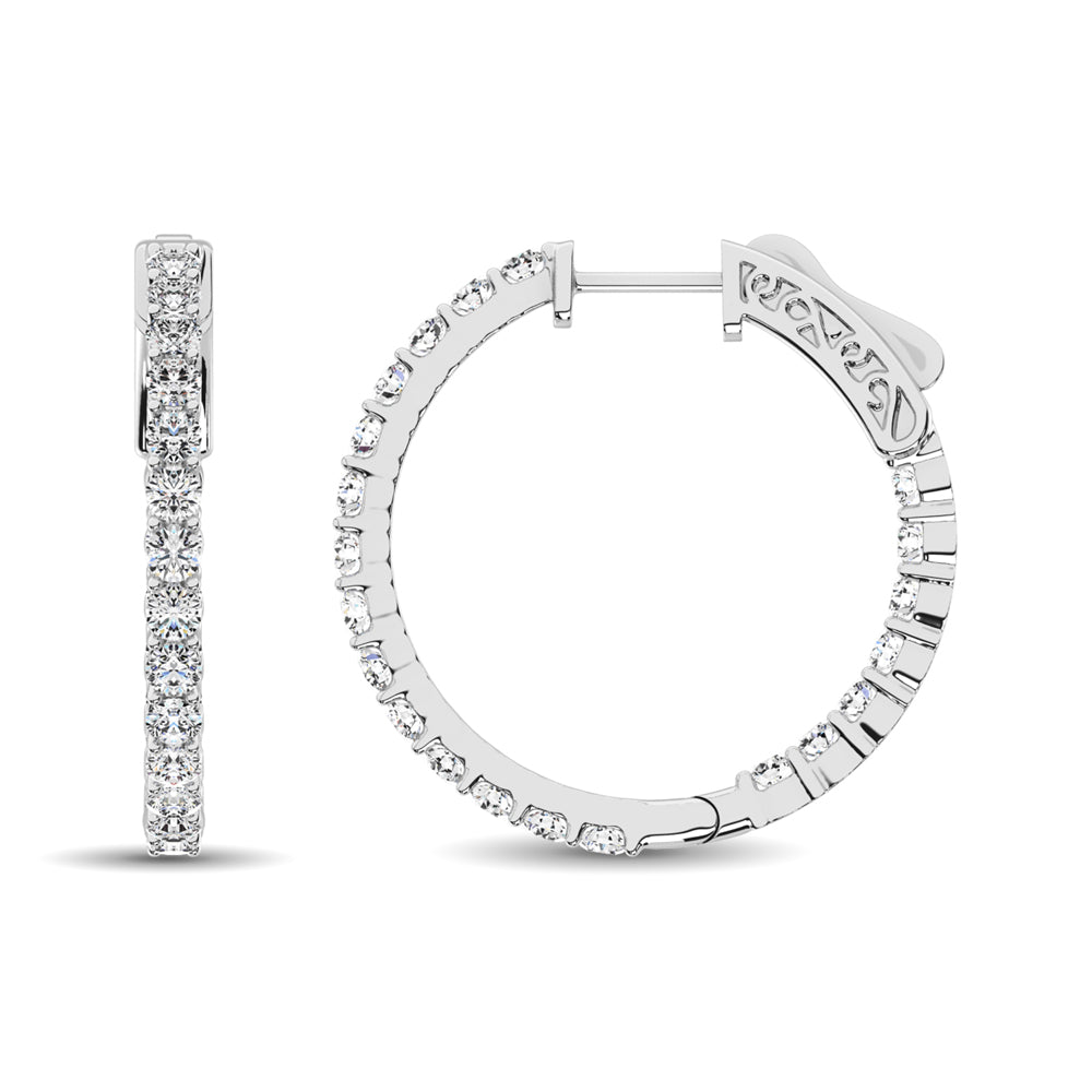 14K White Gold Diamond 1/2 Ct.Tw. In and Out Hoop Earrings
