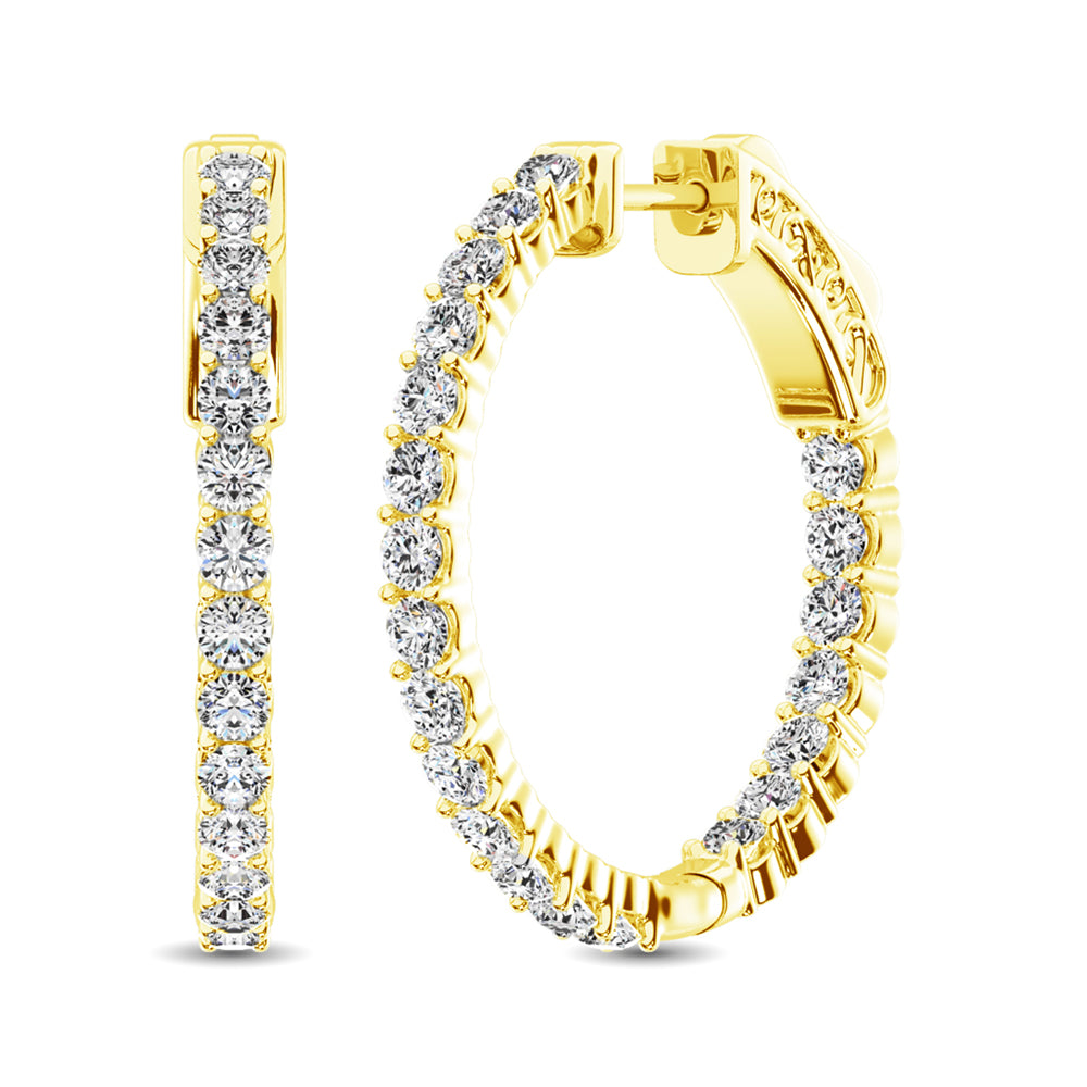 14K Yellow Gold Diamond 2 Ct.Tw. In and Out Hoop Earrings