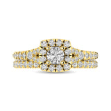 Diamond  Split Shank Single Halo Bridal Ring 1 ct tw Round Cut in 14K Yellow Gold