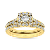 Diamond  Split Shank Single Halo Bridal Ring 1 ct tw Round Cut in 14K Yellow Gold