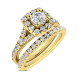 Diamond  Split Shank Single Halo Bridal Ring 1 ct tw Round Cut in 14K Yellow Gold