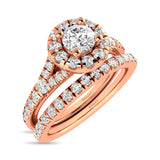 Diamond  Split Shank Single Halo Bridal Ring 1 ct tw Round Cut in 14K Rose Gold