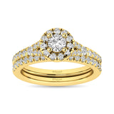 Diamond  Split Shank Single Halo Bridal Ring 1 ct tw Round Cut in 14K Yellow Gold