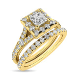 Diamond  Split Shank Single Halo Bridal Ring 1 ct tw Princess Cut in 14K Yellow Gold