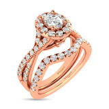 Diamond  Twist Shank Single Halo Bridal Ring 1 ct tw Oval Cut in 14K Rose Gold