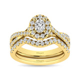 Diamond  Twist Shank Single Halo Bridal Ring 1 ct tw Oval Cut in 14K Yellow Gold