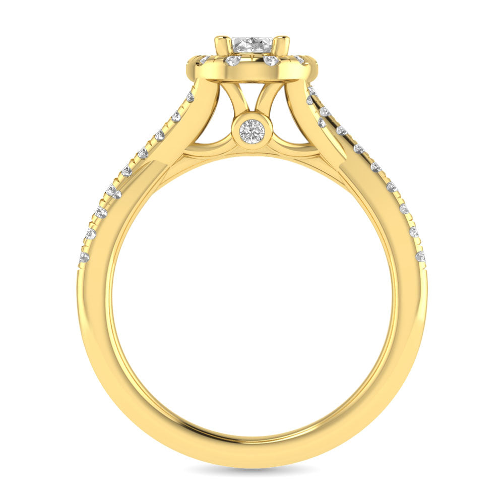 Diamond  Twist Shank Single Halo Bridal Ring 1 ct tw Oval Cut in 14K Yellow Gold