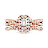 Diamond  Twist Shank Single Halo Bridal Ring 1 ct tw Emerald Cut in 14K Rose Gold
