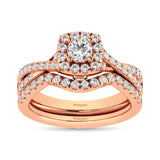 Diamond  Twist Shank Single Halo Bridal Ring 1 ct tw Round Cut in 14K Rose Gold