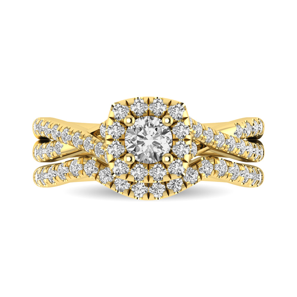 Diamond  Twist Shank Single Halo Bridal Ring 1 ct tw Round Cut in 14K Yellow Gold