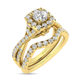 Diamond  Twist Shank Single Halo Bridal Ring 1 ct tw Round Cut in 14K Yellow Gold