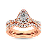 Diamond  Twist Shank Single Halo Bridal Ring 1 ct tw Pear Cut in 14K Rose Gold