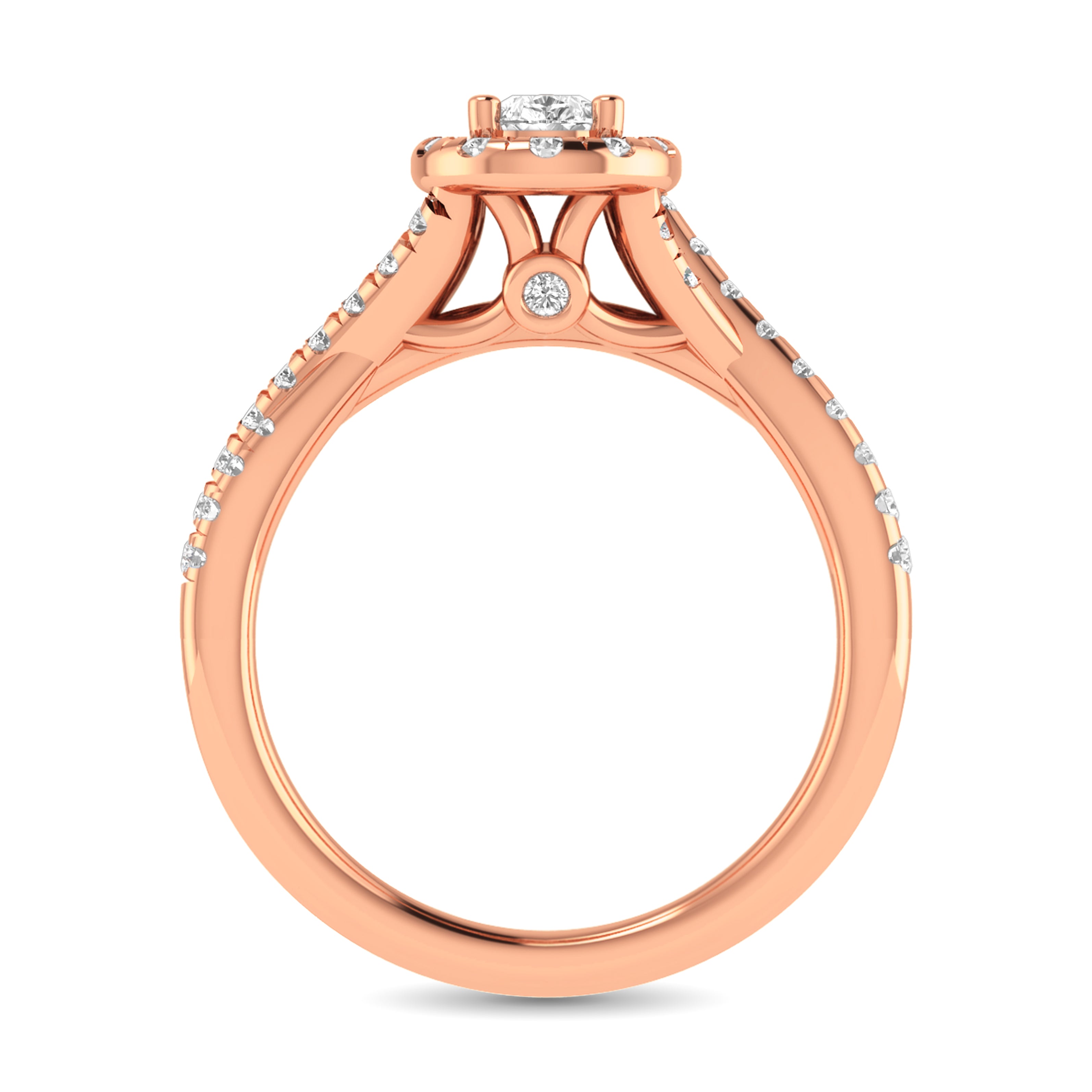 Diamond  Twist Shank Single Halo Bridal Ring 1 ct tw Pear Cut in 14K Rose Gold