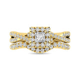 Diamond  Twist Shank Single Halo Bridal Ring 1 ct tw Princess Cut in 14K Yellow Gold