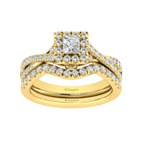 Diamond  Twist Shank Single Halo Bridal Ring 1 ct tw Princess Cut in 14K Yellow Gold