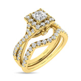 Diamond  Twist Shank Single Halo Bridal Ring 1 ct tw Princess Cut in 14K Yellow Gold