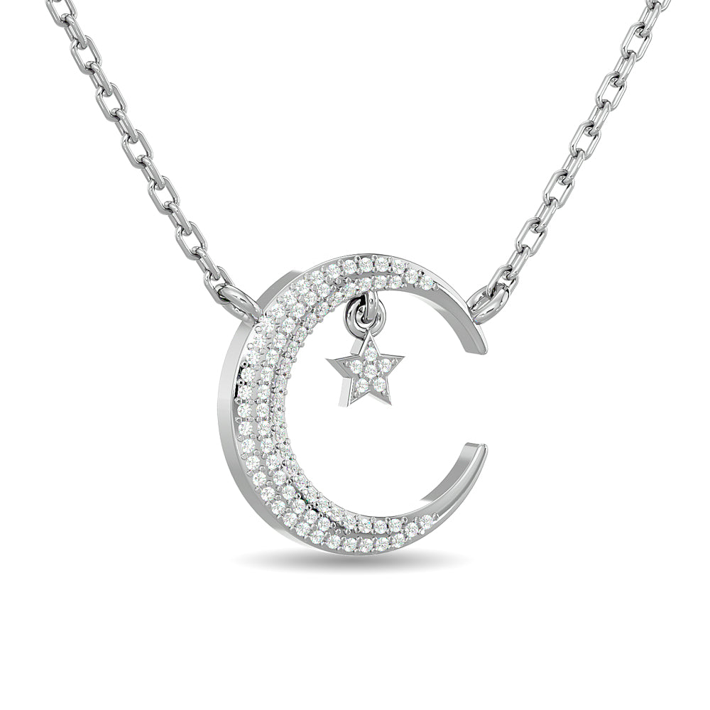 Diamond Moon and Star Necklace 1/6 ct tw in 10K White Gold