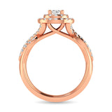 Diamond  Twist Shank Double Halo Bridal Ring 3/4 ct tw Round Cut in 14K Rose Gold