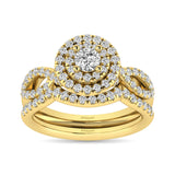 Diamond  Twist Shank Double Halo Bridal Ring 3/4 ct tw Round Cut in 14K Yellow Gold