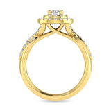 Diamond  Twist Shank Double Halo Bridal Ring 3/4 ct tw Round Cut in 14K Yellow Gold